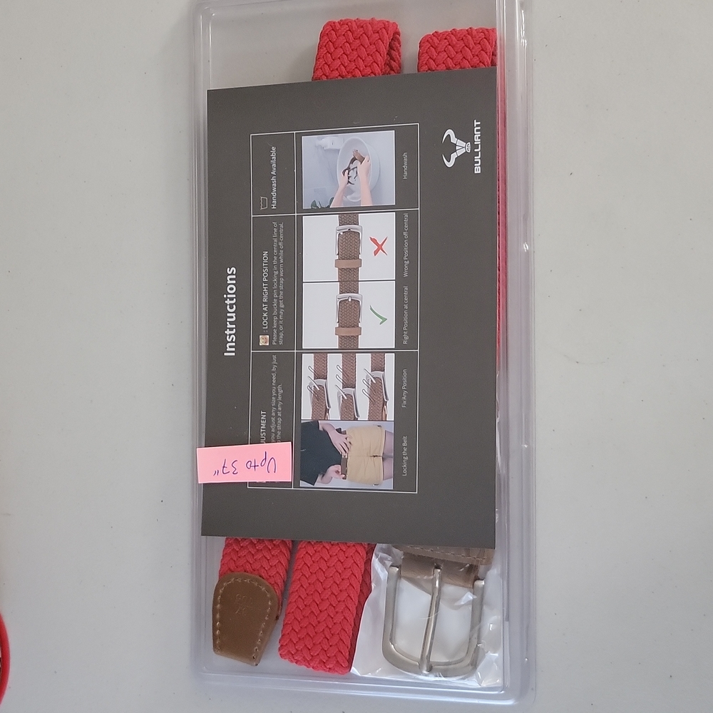 Bulliant Men's Braided Woven Stretch Belt Red Adjustable Expands up to 37" New - Picture 11 of 14